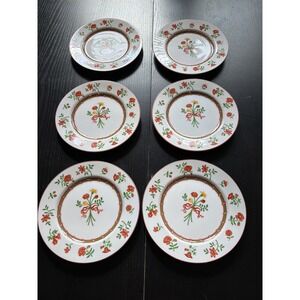 Vintage Fitz & Floyd Coral Damask Salad or Dessert Plates Set of 6 1981 Japan
